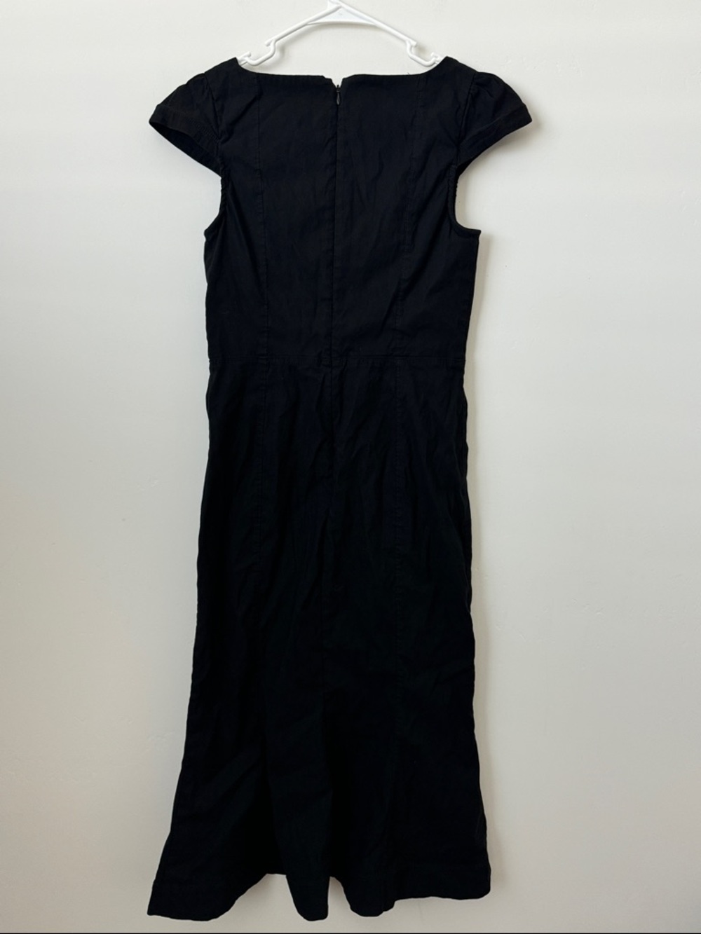 Anthropologie Black Midi Dress with Cap Sleeves and Button Front - Picture 7 of 9